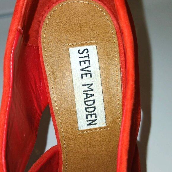 Steve Madden Buzzzer Red Suede Leather Platform High Heel 5.5M Open Toe Stiletto - Picture 5 of 10